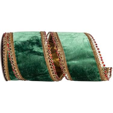 Imagem de Reliant Ribbon Fita de veludo de pelúcia de luxo com borda com fio e acabamento dourado, florestal