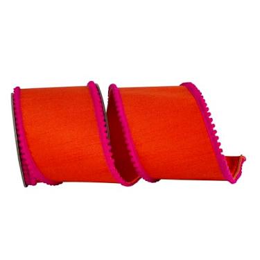Imagem de Reliant Ribbon Pom Mini Trimming Dupioni Deluxe fita de borda com fio, laranja/fúcsia