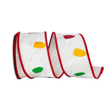 Imagem de Reliant Ribbon Luzes de Natal bordadas Dupioni Deluxe fita com fio, branca
