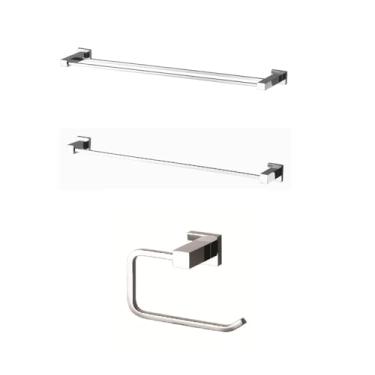 Imagem de Kit Toalheiro Duplo e Simples, Suporte Porta Papel Higiênico Cromado, Design Moderno, Alta Resistência à Corrosão, Fixação Segura e Sofisticação para seu Banheiro