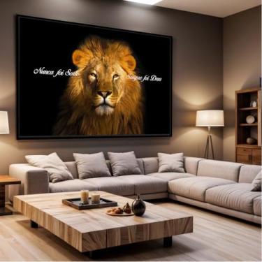 Imagem de Quadro Decorativo com Moldura Sala 40x60 Leão Nunca Foi Sorte Sempre Foi Deus Luxo Grande Horizontal