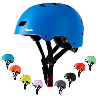 Imagem de Apusale Capacete de skate de bicicleta, ajustável e multiesportivo para patinete, 3 tamanhos para adultos, jovens, crianças pequenas (azul)
