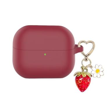 Imagem de AGAOSH Capa para Samsung Galaxy Buds 3 e Galaxy Buds 3 Pro com chaveiro fofo de morango, capa protetora de silicone macio margarida para fones de ouvido Samsung Galaxy Buds3 Pro para mulheres e homens