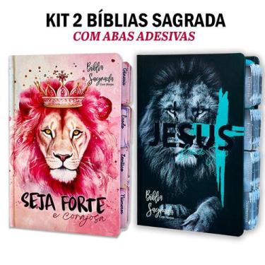 Imagem de Kit 2 Bíblia Sagrada Evangélica Com Índice Abas Adesivas - Seja Forte 