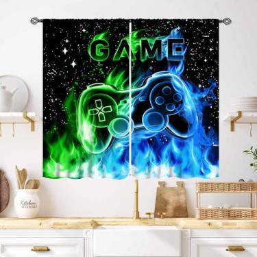 Imagem de Cortinas Gamer para quarto de meninos, videogame de chama azul para meninos e adolescentes, tratamento de janela, espaço sideral, controle de jogos, berçário, sala de estar, 2 conjuntos de painéis