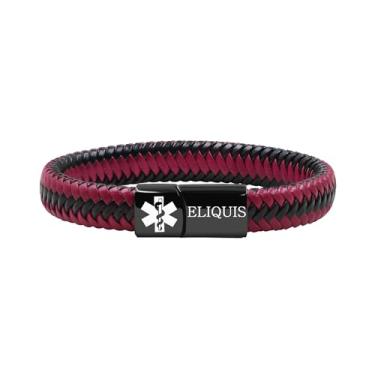 Imagem de Vivaday Pulseira masculina de couro trançado personalizável com alerta médico | Pulseiras de identificação gravadas personalizadas | Joias esportivas e de emergência para escalada de montanha YA5551