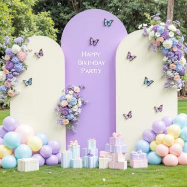 Imagem de Conjunto de 3 capas de arco bege e roxo - 1,8 m, 1,8 m, capa de fundo de arco de elastano com 2 cores para chá de bebê, festa de aniversário, casamento, chá de panela, decoração de fotos
