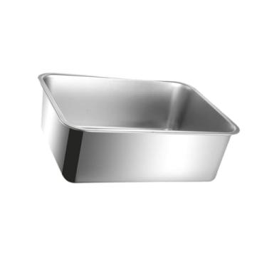 Imagem de IEUDNS Caixa de areia para gatos, bandeja sanitária de aço inoxidável, resistente, comadre com laterais altas, antiaderente, à prova de respingos, Altura 10cm