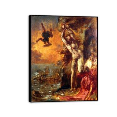 Imagem de Impressão de reprodução de pinturas famosas em tela, Perseu e Andrômeda, pôster vintage para decoração de sala de estar, coleção de arte clássica, 80 x 60 cm (32 x 24 pol), moldura preta