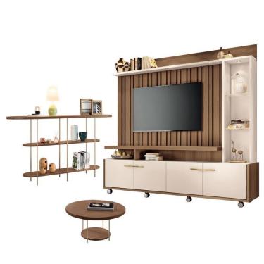 Imagem de Estante Home Theater Titan Off White Castanho E Aparador Infinity E Mesa De Centro Sky Castanho - Hb Móveis