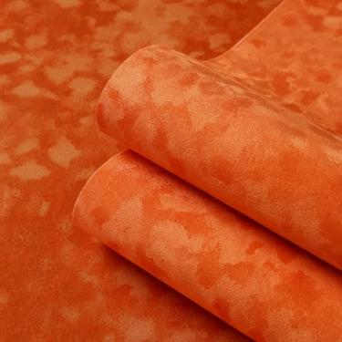 Imagem de Stickyart Papel de parede de veludo laranja macio para papel de parede de feltro removível luxuoso texturizado de veludo laranja papel de feltro autoadesivo para gaveta cabrinet forros decoração 30,5