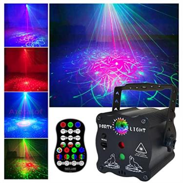 Imagem de bubusan Luzes estroboscópicas de discoteca Club DJ para festas, 60 padrões de laser e luzes de LED RGB para festas de fundo ativadas por som com controle remoto para decorações de Natal e Halloween