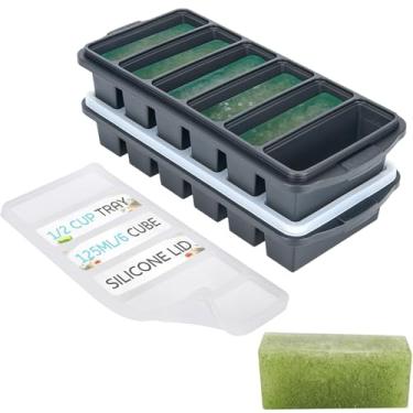 Imagem de Bandeja de silicone para freezer com tampa – moldes para recipientes para congelador de sopa – Bandeja grande para cubos de gelo – faz 12 porções perfeitas para 1 xícara, 2 pacotes para armazenamento