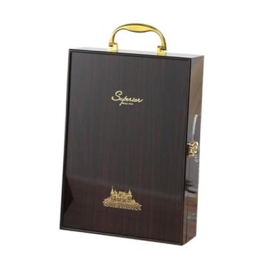 Imagem de Bothyi Caixa de vinho tinto com duas garrafas, caixa de madeira elegante para presente de inauguração, de armazenamento para casamento e festa em casa, Type B