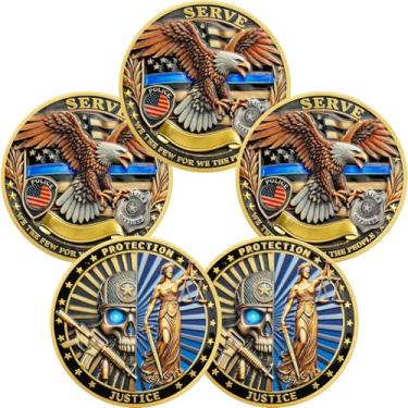 Imagem de BHealthLife Moeda de desafio policial de 5 peças - Moeda Desafio Esqueletos e Deusa da Justiça para policiais - Moeda de agradecimento pelo seu serviço, presentes de polícia para homens, policiais