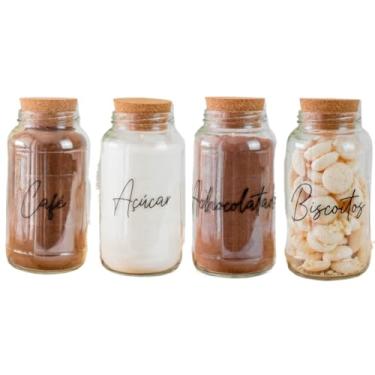 Imagem de Kit Cantinho do Café 810ml | ESCOLHA SEU KIT | Potes de Vidro | Tampa de Cortiça com ou sem Adesivos | Armazenamento(Café, Açúcar, Achoc, Biscoitos)