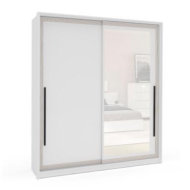 Imagem de Guarda-Roupa Casal com Espelho Valência 2 Portas 2 Gavetas Branco