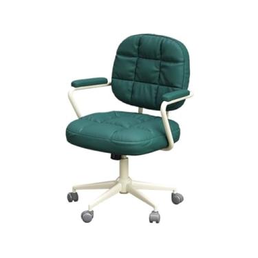 Imagem de ZzleoyuUUs-12 Cadeira de escritório cadeira de escritório couro PU confortável encosto doméstico feminino quarto levanta maquiagem giratória (verde)