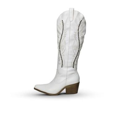 Imagem de Bota Texana Cano Alto Branca Com Tachas - Jessica Leal Shoes, Branco, 