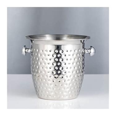 Imagem de balde de gelo para festas Balde de gelo de aço inoxidável Bar KTV Service Barril de vinho tinto martelado binaural barril de vinho de gelo perfeito para vinho champanhe recipiente de gelo balde de