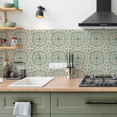 Imagem de sanderala Adesivos decorativos de azulejo 20psc Backsplash, adesivos de parede adesivos à prova d'água tradicionais para cozinha banheiro DIY (6 x 6 polegadas, 15 x 15 cm)