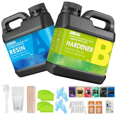 Imagem de Kit de resina epóxi transparente, 2 partes, 2,268 g para fabricação de joias de bancada, mesa, bar, arte, segurança, alimentos, autonivelante, resina, epóxia, revestimento de fundição para copos de