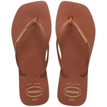 Imagem de Chinelo Havaianas Slim Square Logo Pop-up Feminino - Cor Ferrugem (BR, Adulto, Faixa Numérico, 37, 38)