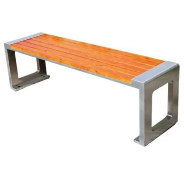 Imagem de ZzleoyuUUs-12 Banco de jardim externo moldura de aço inoxidável placa de assento de madeira em ziguezague banco externo pátio banco de pátio (pequeno)