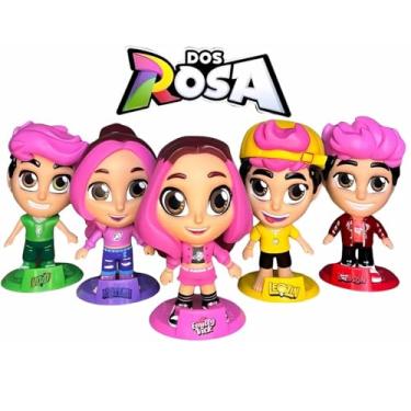Imagem de Kit BrinquedoTurma Dos Rosa Youtubers Infantis De Vinil 15cm