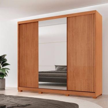 Imagem de Guarda-roupa Casal 100% Mdf 3 Portas de Correr 4 Gavetas 6 Prateleiras com Pés e Espelho Chile Naturalle