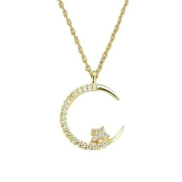 Imagem de dsmrosp Bright Night – Colar de estrela da lua, colares de alcatrão S desejos, colar com pingente de lua e estrelas, To My Daughter Stars, colar de zircão brilhante, colar de promessa de amizade