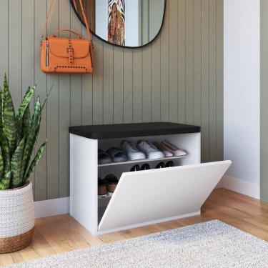 Imagem de Sapateira Puff Solteiro 9 Pares com Estofado Quarto Branco/Preto