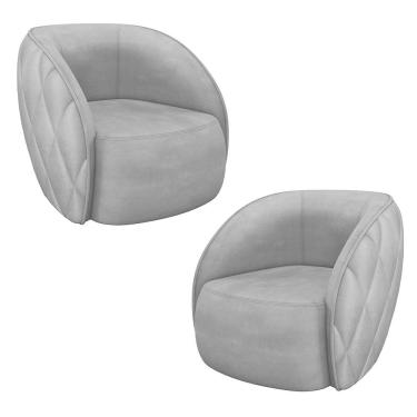 Imagem de Kit 02 Poltronas Decorativa Para Sala Living Olimpo M03 Veludo Cinza Claro - Lyam Decor