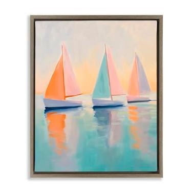 Imagem de Stupell Industries Arte de parede em tela flutuante marrom trio de veleiro pastel, design por LSR Design Studio, 53 x 43 cm