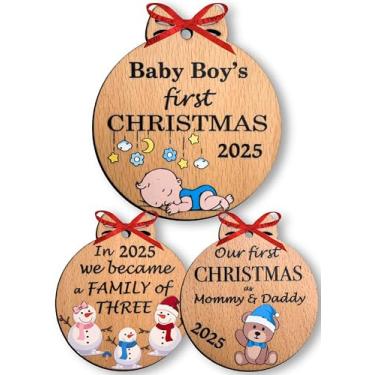 Imagem de Heart's Sign Babys First Christmas Ornament 2025 Boy | My First Christmas 2025 Baby Boy | Our First Xmas as Family of Three Ornament