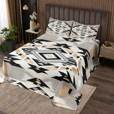 Imagem de jejeloiu Conjunto de colcha boho asteca king size do oeste selvagem conjunto de cobertores étnicos tribais do sudoeste, colcha acolchoada para todas as estações, com 2 fronhas, boho exótica