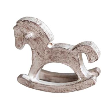 Imagem de Generic Decoração de cavalo de balanço de madeira, estatueta de cavalo de balanço, enfeite de peça central, artesanato, enfeite colecionável para a temporada, Branco