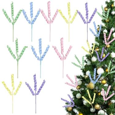 Imagem de Pinkunn 10 peças para decoração de Natal pastel, palitos encaracolados para árvore de Natal, 38 cm, cor macaron, enfeites de doces, galhos para festa de Natal, enfeite de árvore, enfeite de vaso de