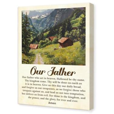 Imagem de OTINGQD Arte de parede Our Father Prayer, decoração de parede de versículo da Bíblia religiosa, arte de parede em tela de escritura para sala de oração cristã, escritório em casa, igreja, 28 x 38 cm