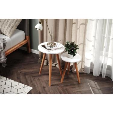 Imagem de Mesa De Apoio Lateral Pé Palito Quarto Mdf Off White