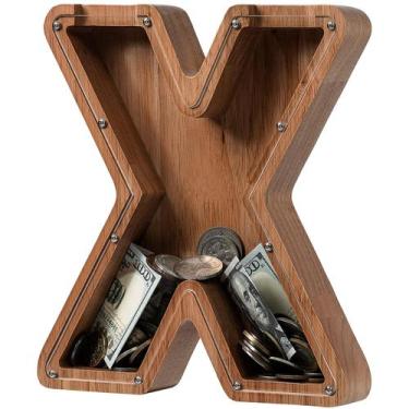 Imagem de Letra X grande de madeira carregada de cofrinho para crianças, meninos