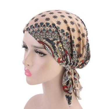 Imagem de Gorro feminino babado câncer quimio chapéu cachecol turbante cabeça en