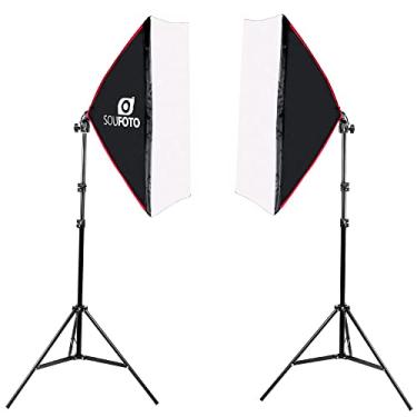 Imagem de SOU FOTO Kit Softbox Duplo Iluminação para Estúdios, Fotografia e Video Uso Profissional e Amador | 2x Softbox Simples e-27 50x70cm, 2x Tripés de Iluminação | Modelo Duo Red