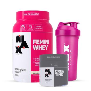 Imagem de Combo Whey Feminino 900 Gr, Creatina 100g e Coqueteleira Rosa-Feminino