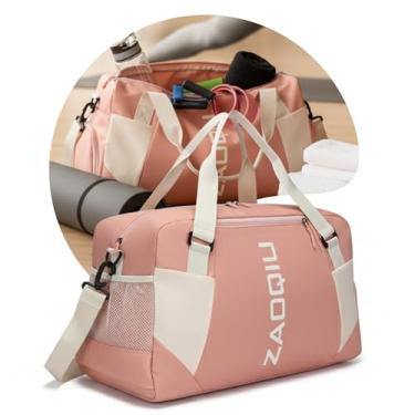 Imagem de Bolsa de Viagem e Academia Mala de Mão com Área Molhada Compartimento para Tênis Alça Ajustável Ideal para Avião Academia Praia e Fim de Semana (Rosa)