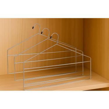 Imagem de Kit 3 Cabides Para Calças Triplo Aço Cromado Reforçado