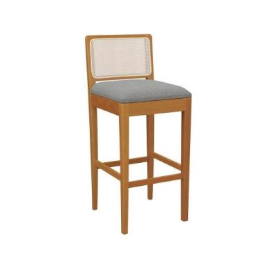 Imagem de Banqueta Em Madeira Maciça Sara Kappesberg Boucle Cinza Tela Bege