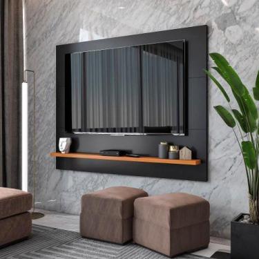 Imagem de Painel Ripado 50 Polegadas Com Prateleira Monaco - Preto E Cedro - VIA
