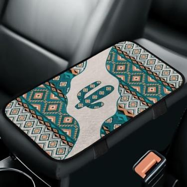 Imagem de Qpednta Capa de apoio de braço de cacto asteca para carro fácil de instalar almofada para console central de carro universal acessórios interiores carros capa de descanso de braço moda interior
