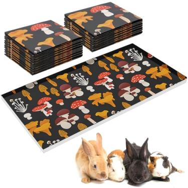 Imagem de Ripeng 25 peças de forro descartável de gaiola de porquinho-da-índia 1,2 x 0,6 m papel kraft à prova d'água com estampa de cogumelo fofo bolsa de forro grande para animais pequenos